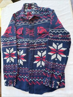 Vintage Ski Pattern Mens Jacket - Navy & Red